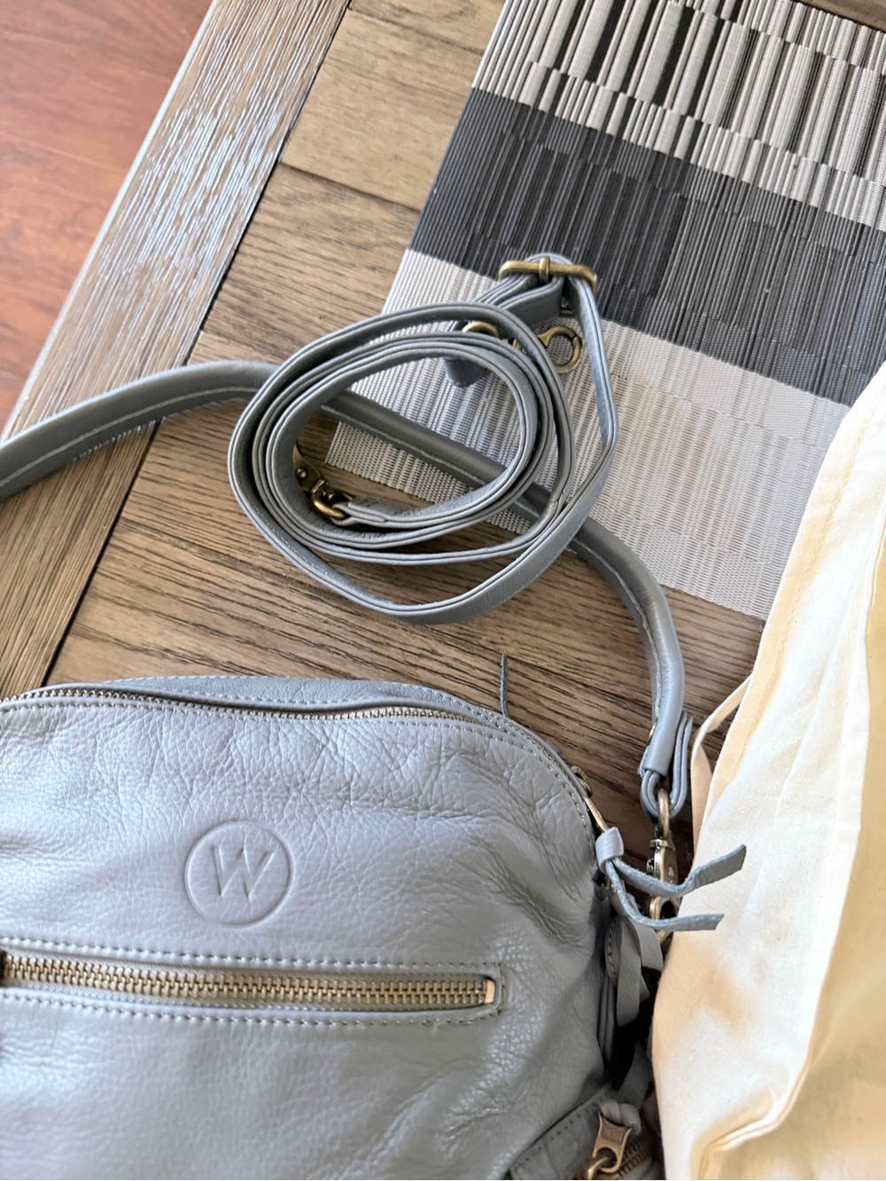 Gray Leather Crossbody Bag